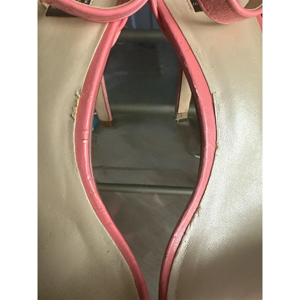 White House Black Market Pink Fabric Leather Ankle Strap Slingbacks‎ Sz 9.5M